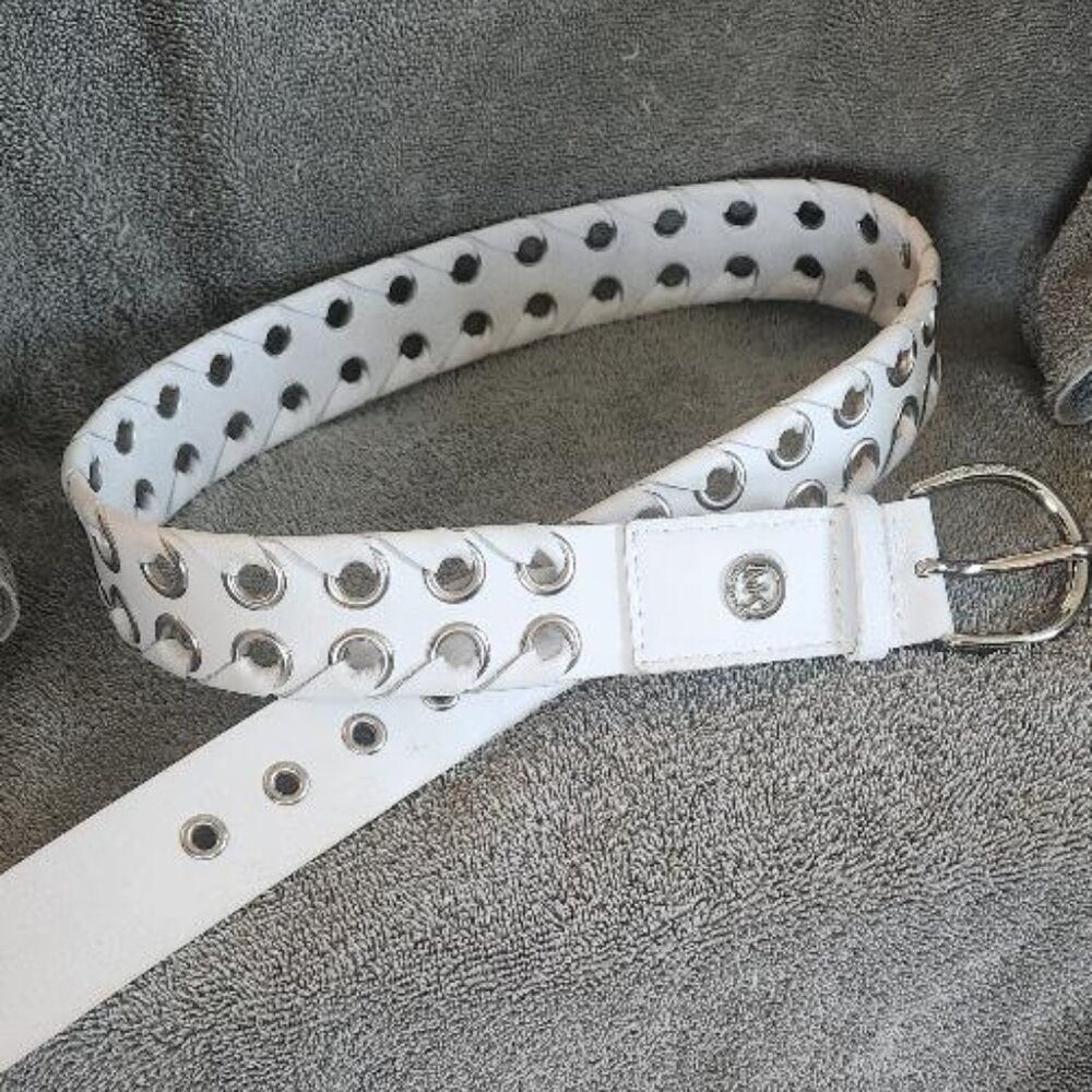 MICHAEL Michael Kors Genuine White Leather Silver Buckle Grommets Large